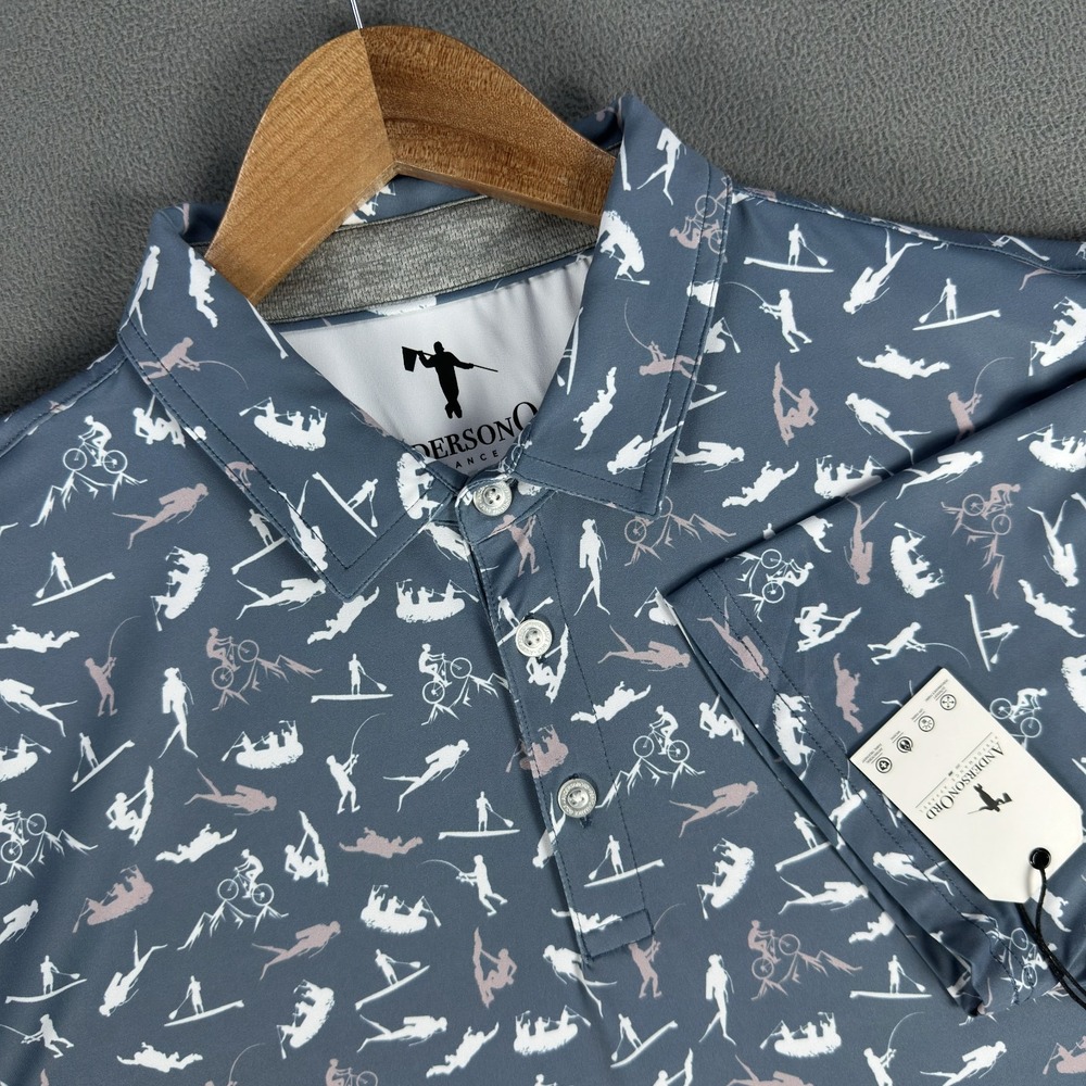 Anderson Ord Polo Shirt Large Blue Geometric Eli Bluefin Performance Outdoor New